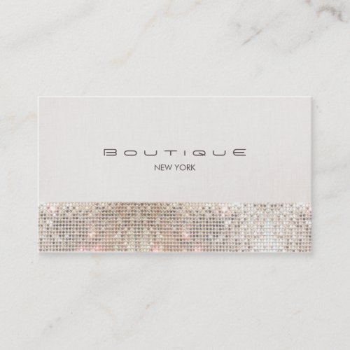 Stylish Chic Faux Sparkly Sequins and Beige Linen Business Card Template