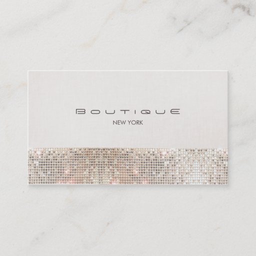 Customizable Stylish Chic Faux Sparkly Sequins and Beige Linen Business Card Template