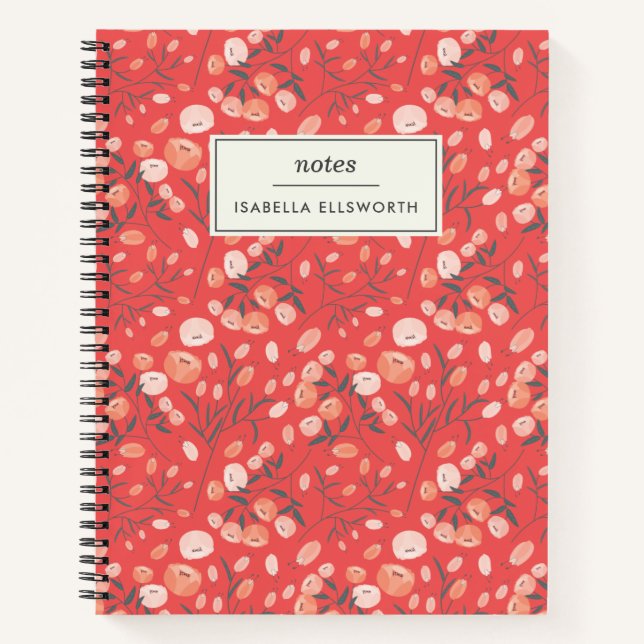 Stylish Modern Floral Pattern Orange Personalized Notebook (Front)