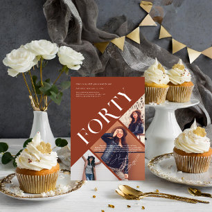 Stylish Modern Forty 40th Birthday 3 Photo Invitation