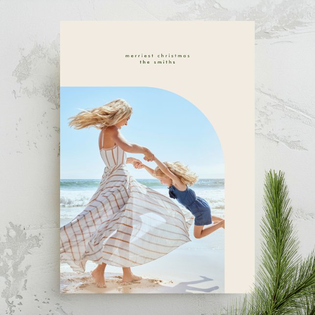 Stylish Modern Frame Green Cream Christmas Photo Holiday Card (Creator Uploaded)