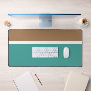 Stylish Modern Fun Aqua Teal White Mocha Stripes Desk Mat
