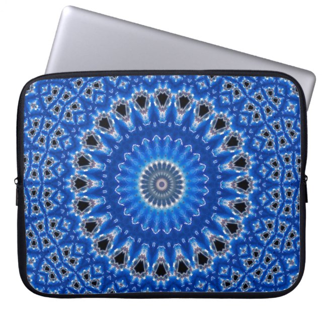 Stylish Modern Geometric Pattern Blue Black Gray Laptop Sleeve (Front)