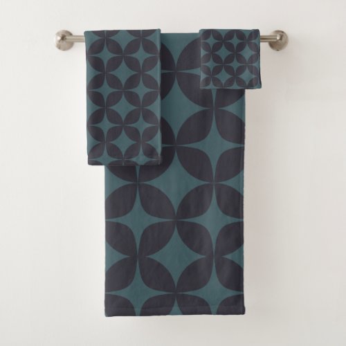 Stylish Modern Geometric Pattern Indigo Navy Blue Bath Towel Set