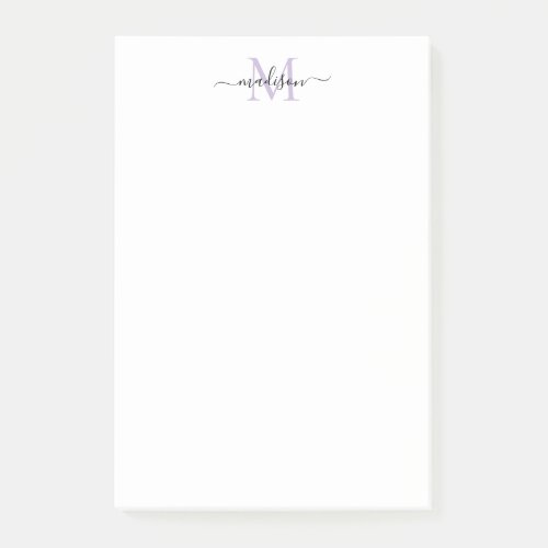 Stylish Modern Girly Script Monogram Purple Pastel Post_it Notes