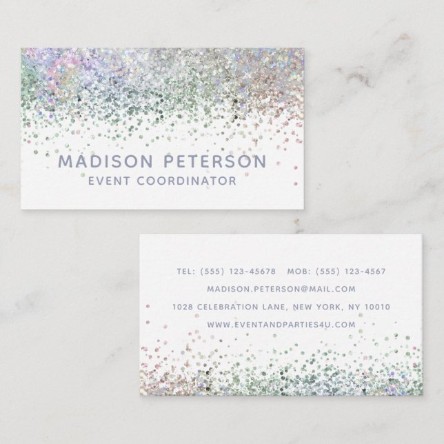 Stylish Modern Glitter Event Coordinator Planner Business Card (Front/Back)