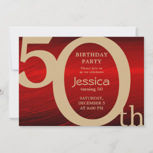 Stylish Modern Gold and Red Birthday Invitation