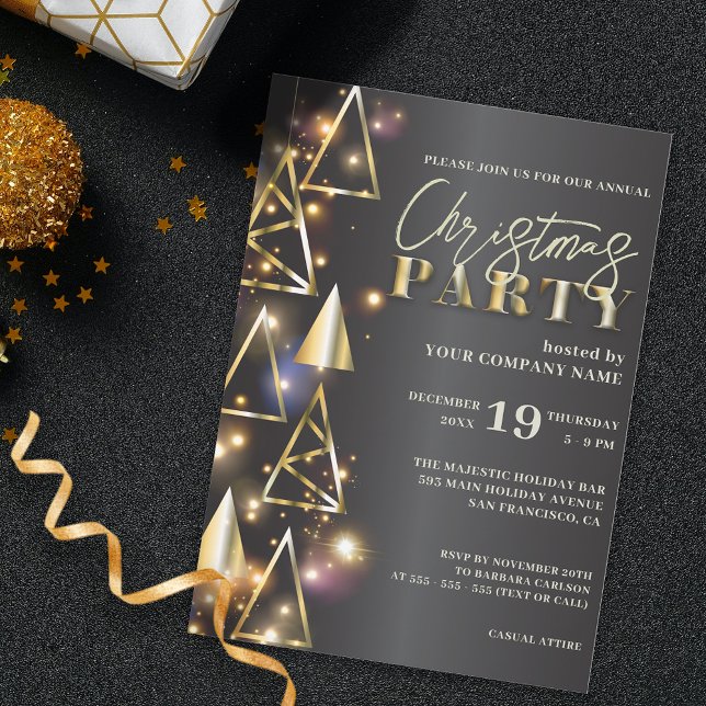Stylish Modern Gold Black Business Christmas Party Invitation (Creator Uploaded)