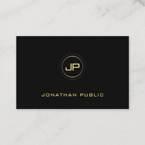 Stylish Modern Gold Monogram Black Template Top Business Card