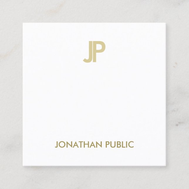 Stylish Modern Gold Monogram Smooth Plain Luxury Square Business Card (Front)