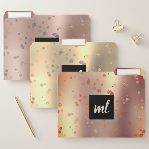 Stylish modern gold rose gold silver confetti dots file folder