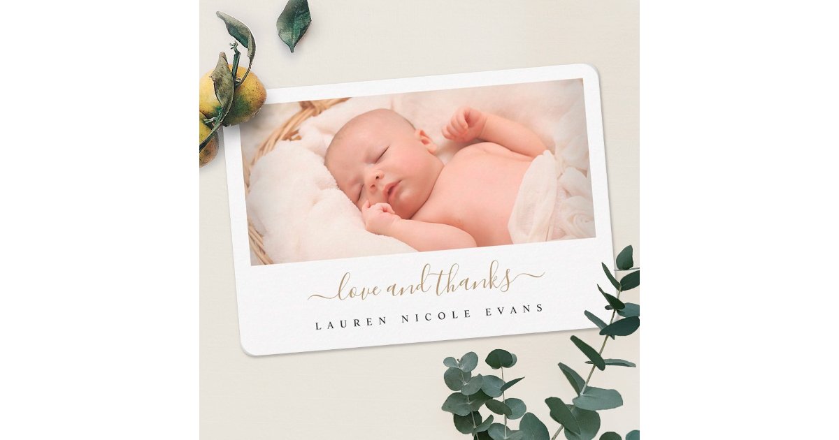 Stylish Modern Gold Script Photo Baby Shower Thank You Card | Zazzle
