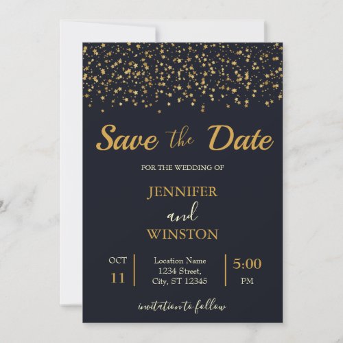 Stylish Modern Gold Stars Wedding Save The Date