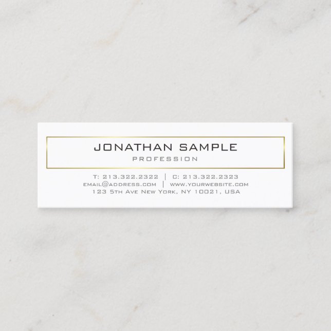 Stylish Modern Gold White Design Trendy Plain Mini Business Card (Front)