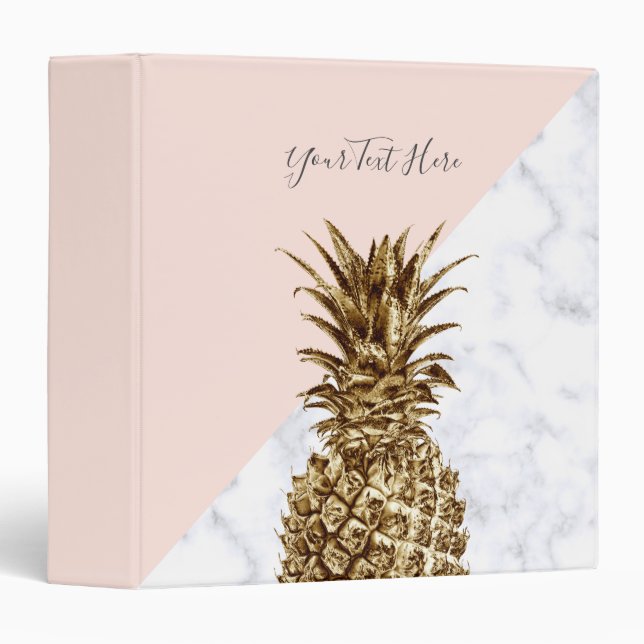 Stylish modern gold & white marble pineapple 3 ring binder (Front/Spine)