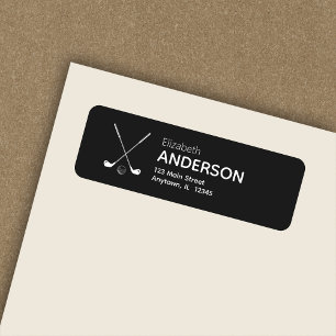 Stylish Modern Golf Clubs Black Return Address Label