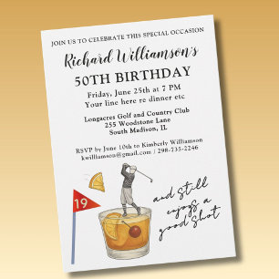 *Stylish Modern Golf Humorous 50th Birthday Party Invitation
