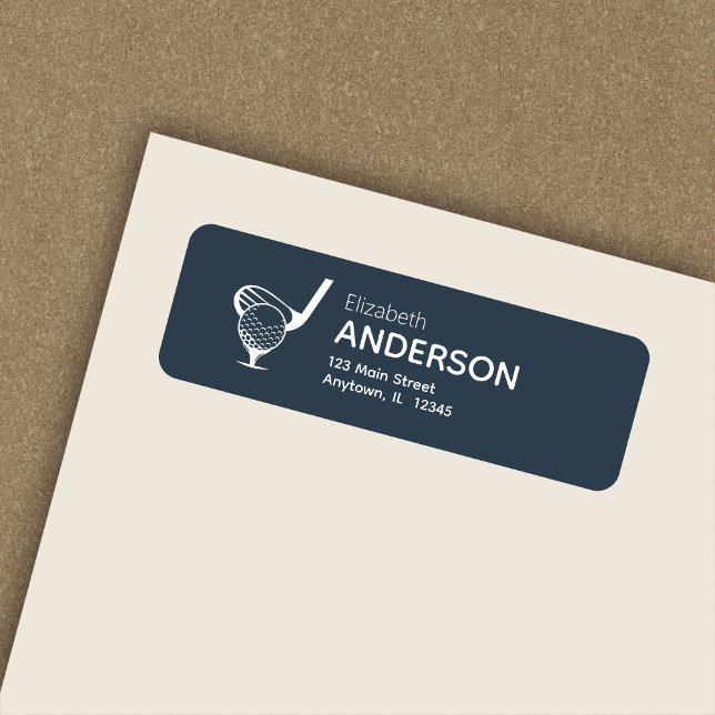 Stylish Modern Golf Tee Navy Blue Return Address Label (Creator Uploaded)