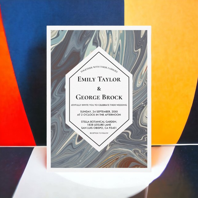 Stylish Modern Gray Abstract Painting Chic Wedding Invitation (Creator Uploaded)