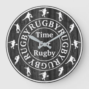 Stylish Modern Gray And White Time For Rugby Large Clock