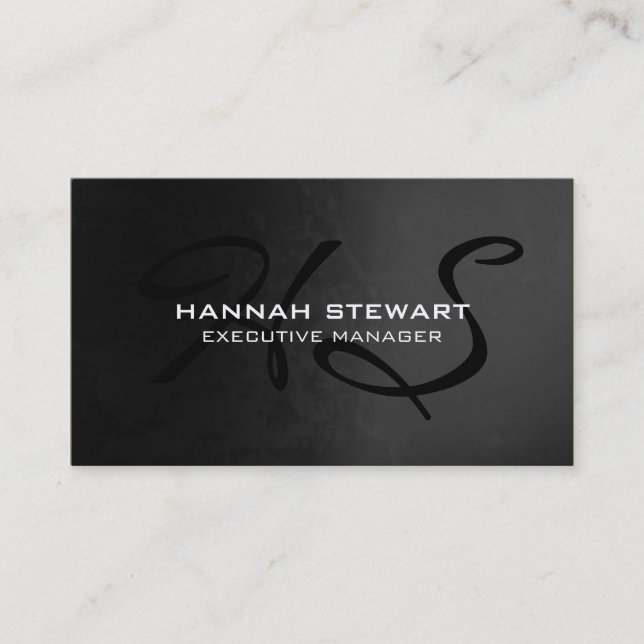 Stylish Modern Gray Pattern Black Monogram Business Card (Front)