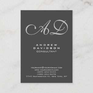 Stylish Modern Gray Script Monogram Business Card