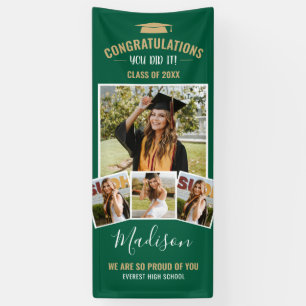 Stylish Modern Green 4 Photo Collage Graduation Banner