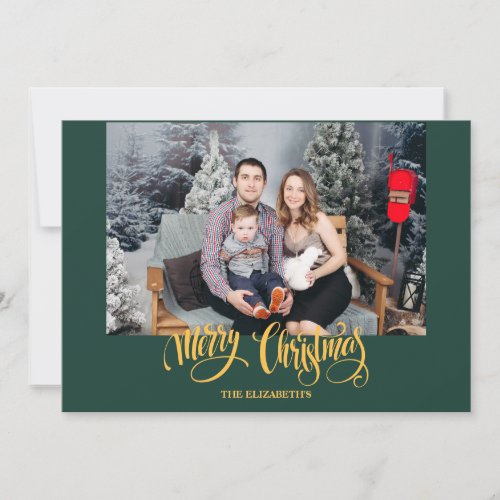 Stylish Modern Green Christmas Photo Holiday Card