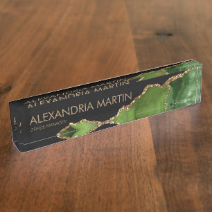Stylish Modern Green Gold Glitter Office Desk Name Plate