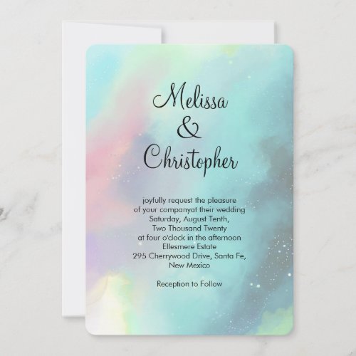 Stylish Modern Green Nebula Watercolor Abstract Invitation