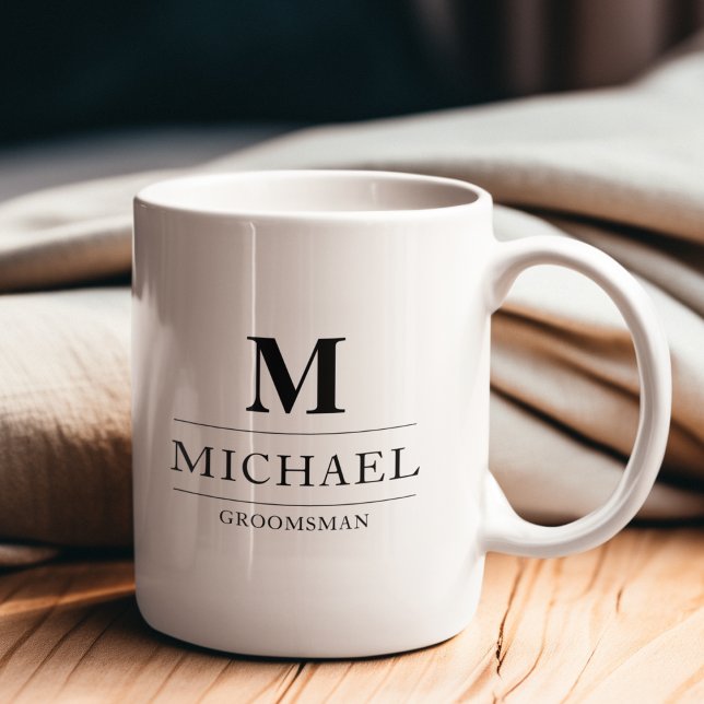 Stylish Modern Groomsmen Gifts Monogram Best Man Coffee Mug (Creator Uploaded)