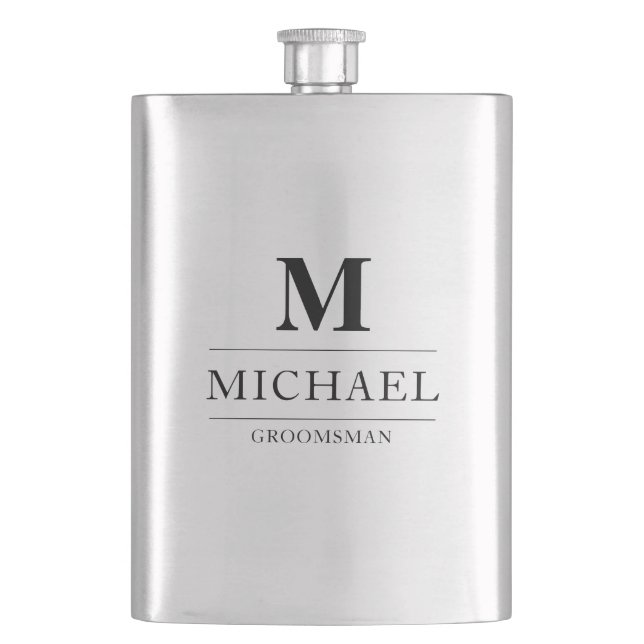 Stylish Modern Groomsmen Gifts Monogram Best Man Flask (Front)