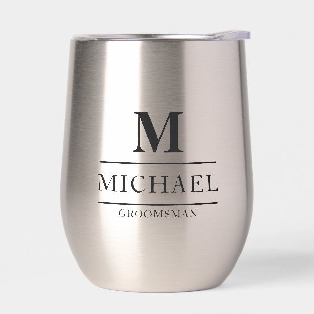 Stylish Modern Groomsmen Gifts Monogram Best Man Thermal Wine Tumbler (Left)