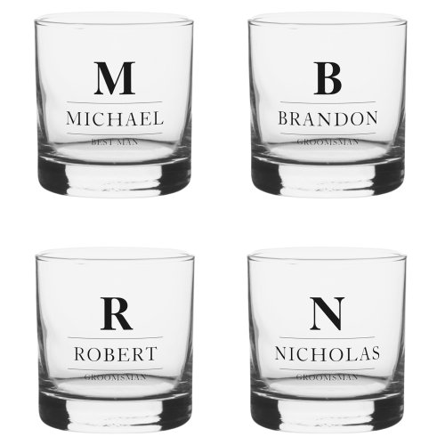 Stylish Modern Groomsmen Gifts Monogram Best Man Whiskey Glass