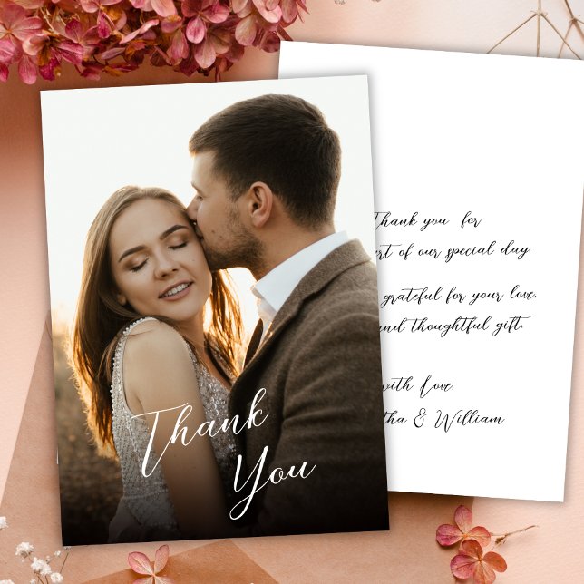 Stylish Modern Hand Lettered Script Photo Wedding  Thank You Card (Creator Uploaded)