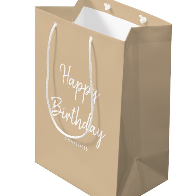 Stylish Modern Happy Birthday Gold Medium Gift Bag (Creator Uploaded)
