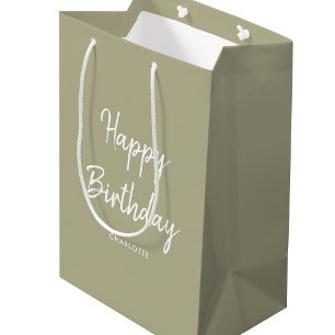 Stylish Modern Happy Birthday Green Medium Gift Bag
