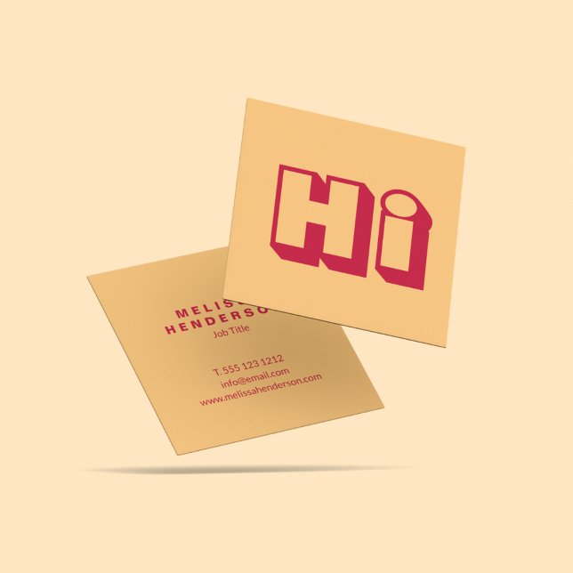 Stylish Modern Hello Hi Bold Retro Orange Casual  Square Business Card (Creator Uploaded)