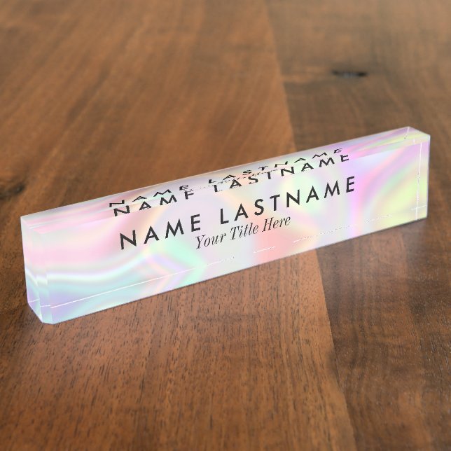 Stylish Modern Holographic Pastel Colors Desk Name Plate (Side)