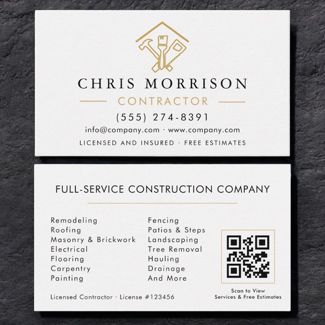 Stylish Modern Home Repairs Contractor QR Code Business Card (Creator Uploaded)
