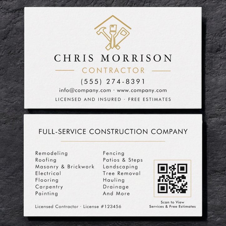 Stylish Modern Home Repairs Contractor QR Code Business Card