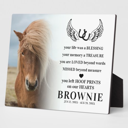 Stylish Modern Horse Photo Memorial Pet Loss Plaque