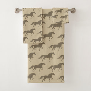 Stylish Modern Horse Silhouettes on Light Beige Bath Towel Set