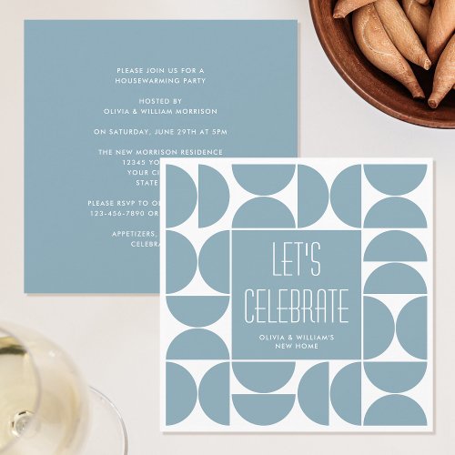 Stylish Modern Housewarming Party Blue Invitation