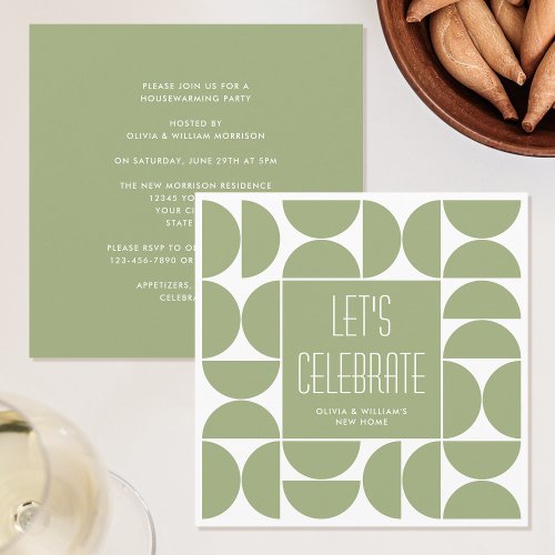 Stylish Modern Housewarming Party Green Invitation