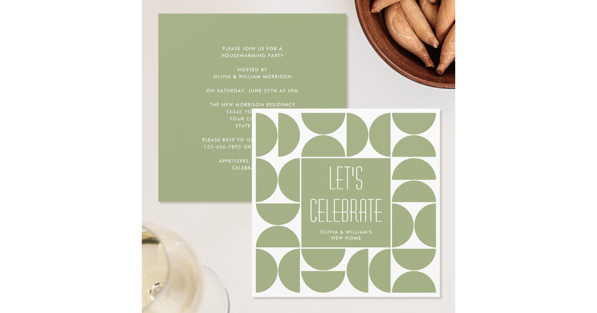 Stylish Modern Housewarming Party Green Invitation | Zazzle
