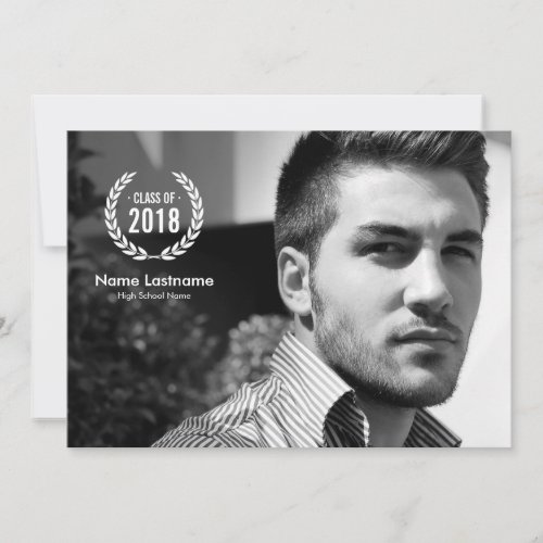 Stylish Modern Laurel Wreath Photo Graduate Invite Custom Invitation
