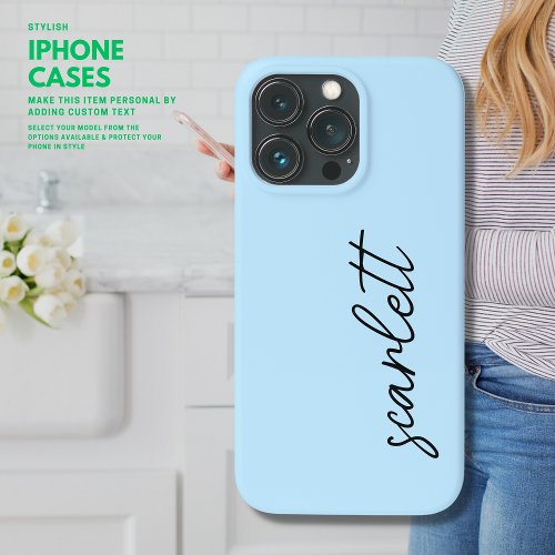 Stylish Modern Light Blue Monogrammed Script Name iPhone 13 Pro Case