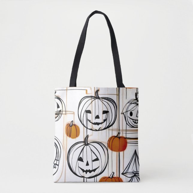 Stylish modern line art pumpkin Halloween themed Tote Bag (Front)