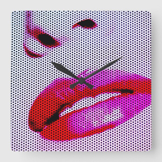 Stylish Modern Lips Art Square Wall Clock (Front)